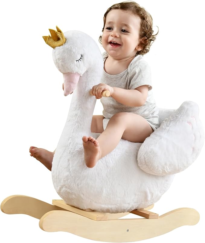 White Plush Rocking Swan for Babies