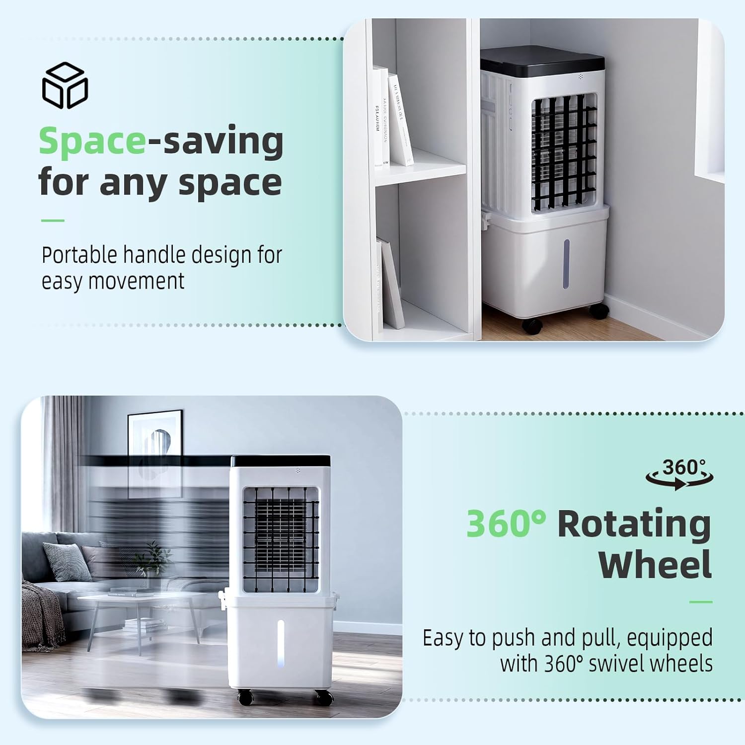 Portable Air Conditioners, Swamp Cooler with 4 Wind Modes, 3 Speeds, 3.5-Gallon Water Tank for Evaporative Air Cooler Long Cooling, 45 dB Windowless Air Conditioner 120° Oscillation 4 Ice Packs