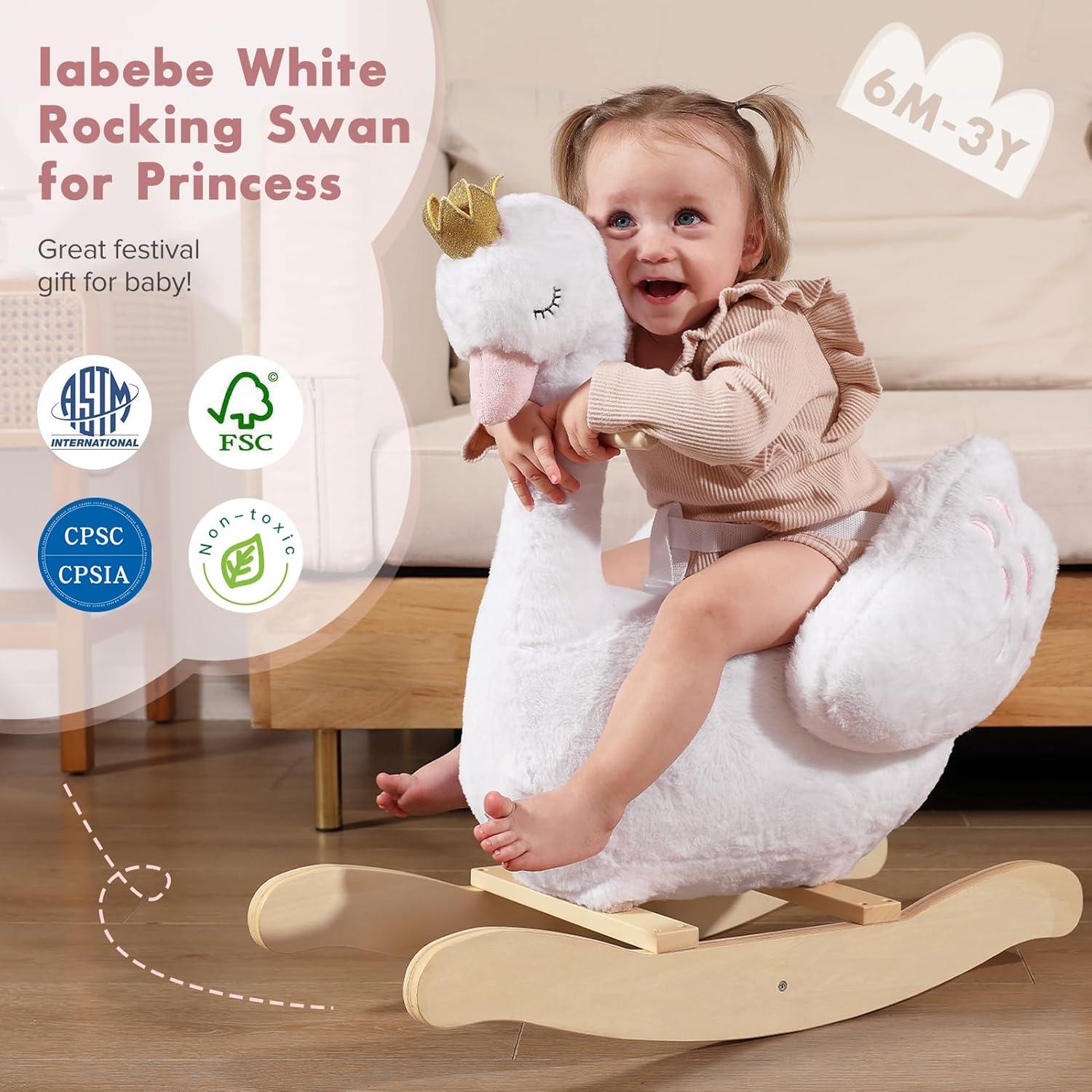 White Plush Rocking Swan for Babies