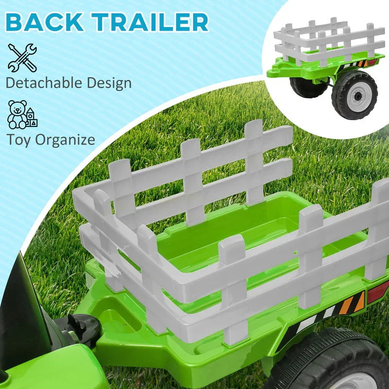 12V Ride on Tractor with Trailer, 25W Dual Motors, Battery Powered Electric Tractor with Remote Control